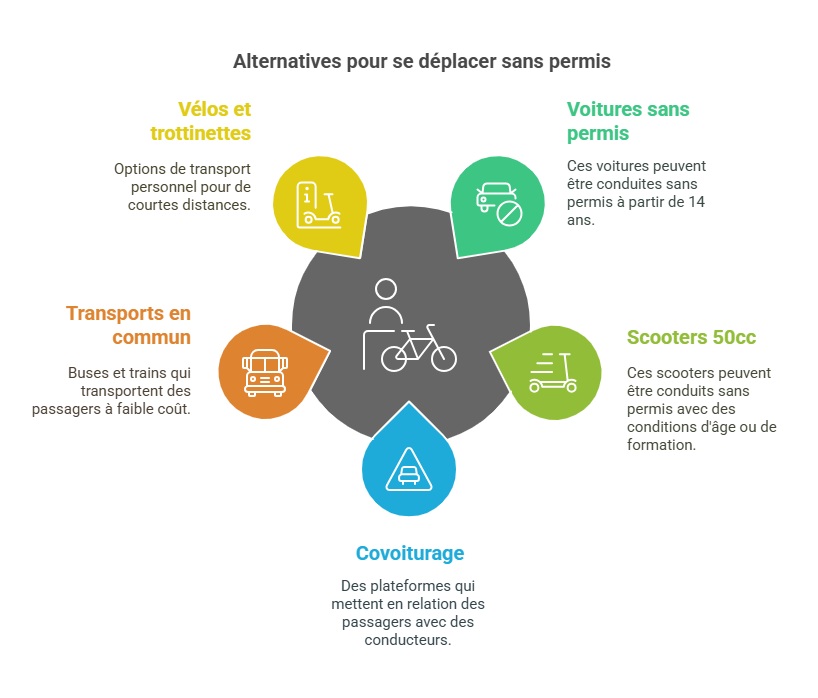 Infographie sur les alternatives pour se déplacer après annulation de permis