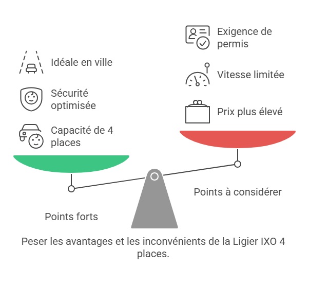 Infographie sur les avantages et les inconvénients de la Ligier IXO 4 places
