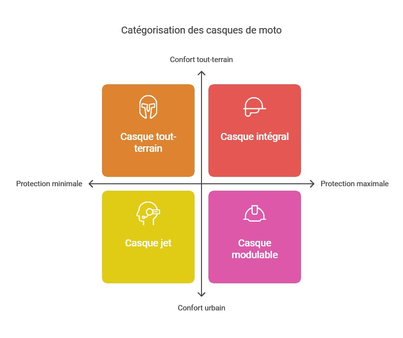 Infographie sur la catégorisation des casques de moto pour bien choisir