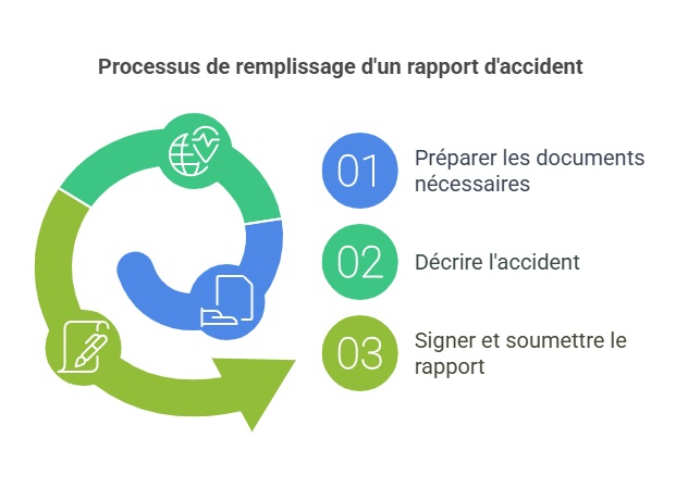 Infographie sur le processus de remplissage d'un constat amiable d'accident