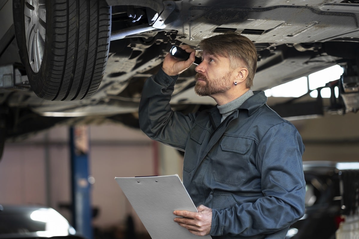 Un technicien en train de faire le contrôle technique