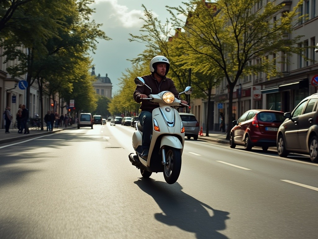 Conducteur de scooter 50cc suivant les bonnes pratiques de sécurité routière